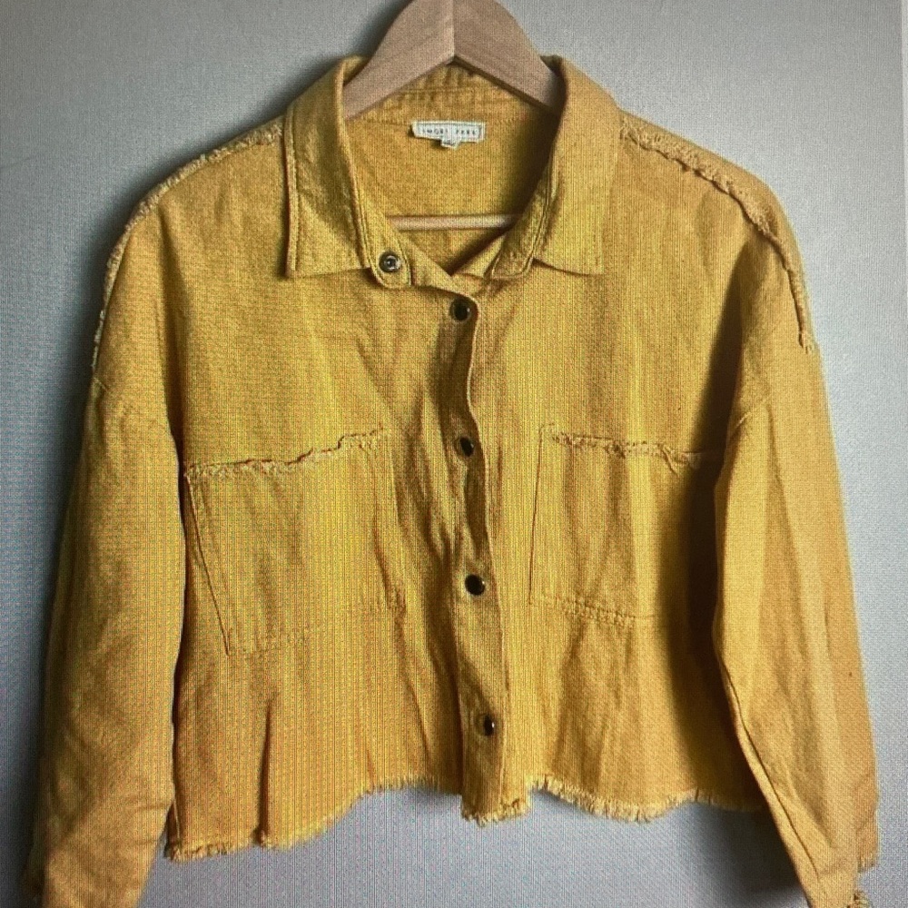 American Eagle Outfitters Yellow Cropped Jean Jacket